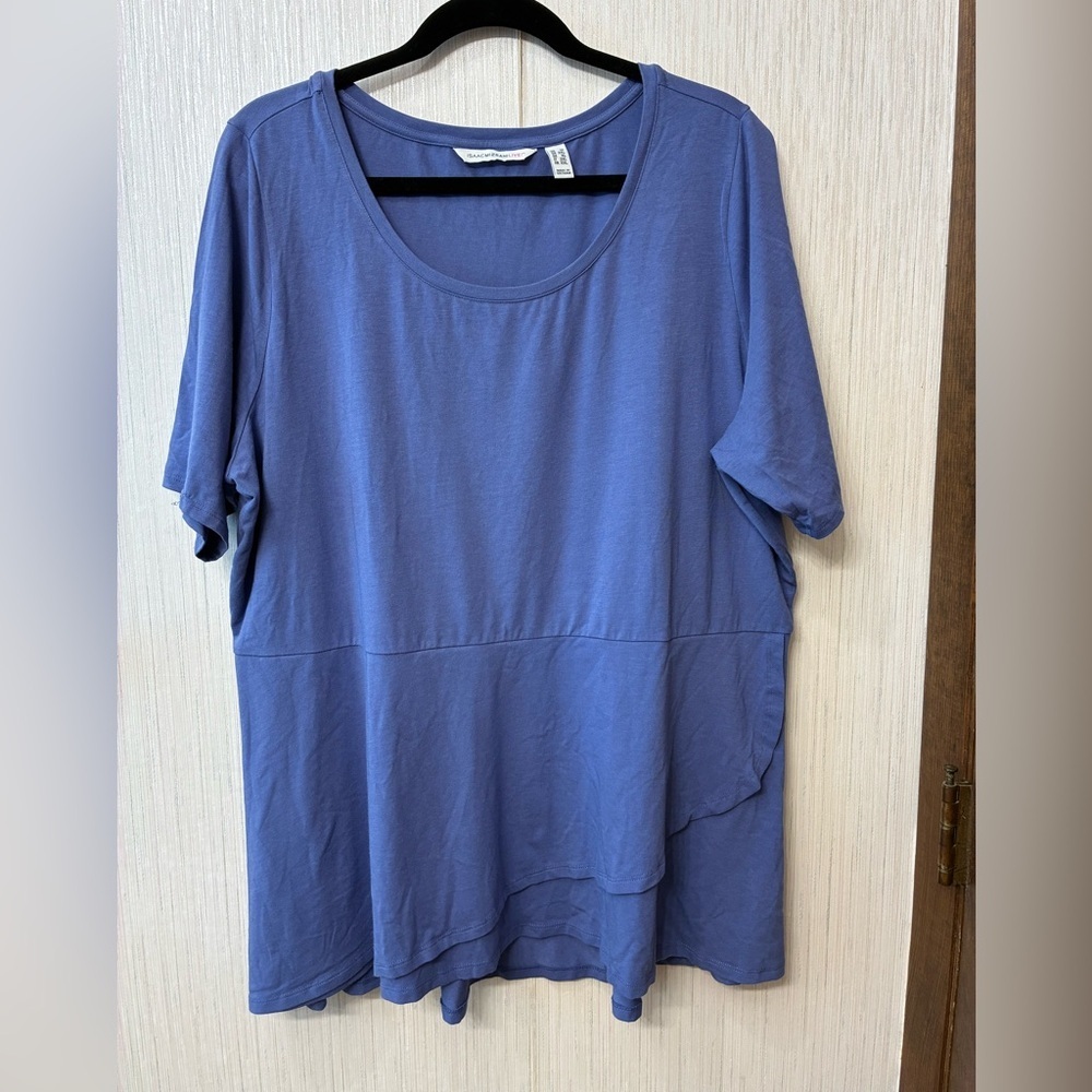 Isaac Mizrahi Live! Blue Elbow Sleeve Peplum Flounce Knit‎ Top Plus Size 1X